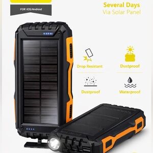 Solar Power Bank Portable Charger Waterproof Outdoor iPhone Android Camping NEW